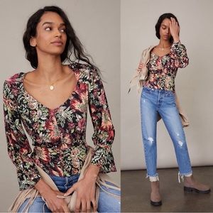 Anthropologie Floral Blouse - Black, Pink, Green